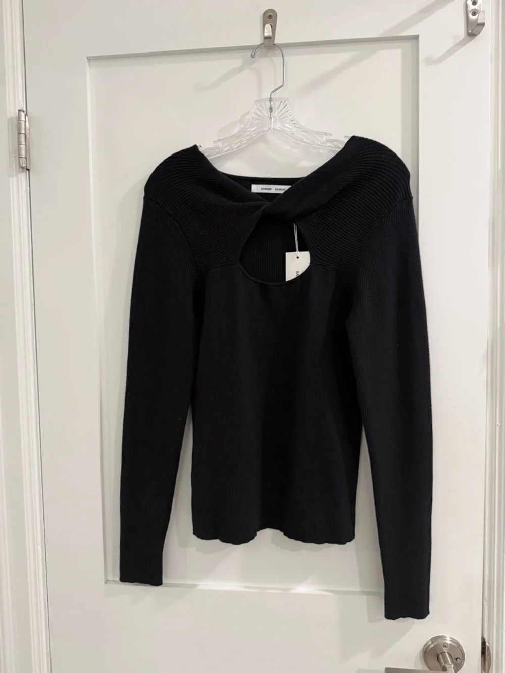 NWT SAMSOE Black ribbed cotton blend Eveley crew neck sweater w/ cut out (read)